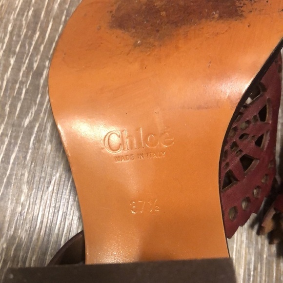 Chloe Bordeaux Kelby Laser Cut Block Heel Sandals - Picture 12 of 12